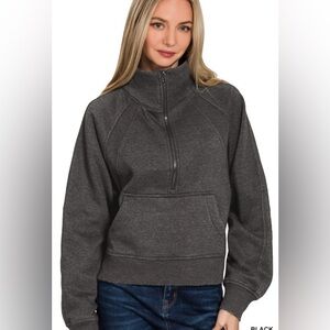 Black Acid Mineral Wash half zip ribbed hoodie pullover sweatshirt boho bohemian